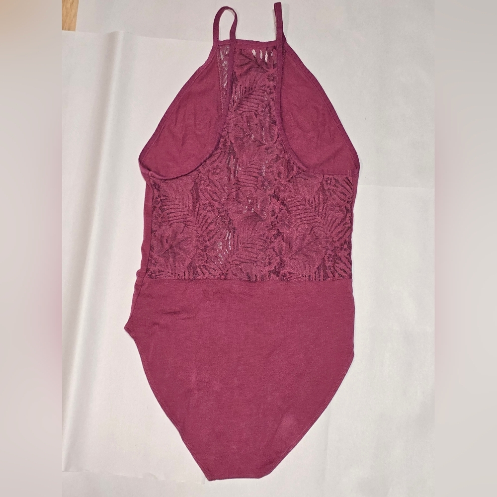 PINK Victoria's Secret Lace-Back Halter Bodysuit in Deep Berry